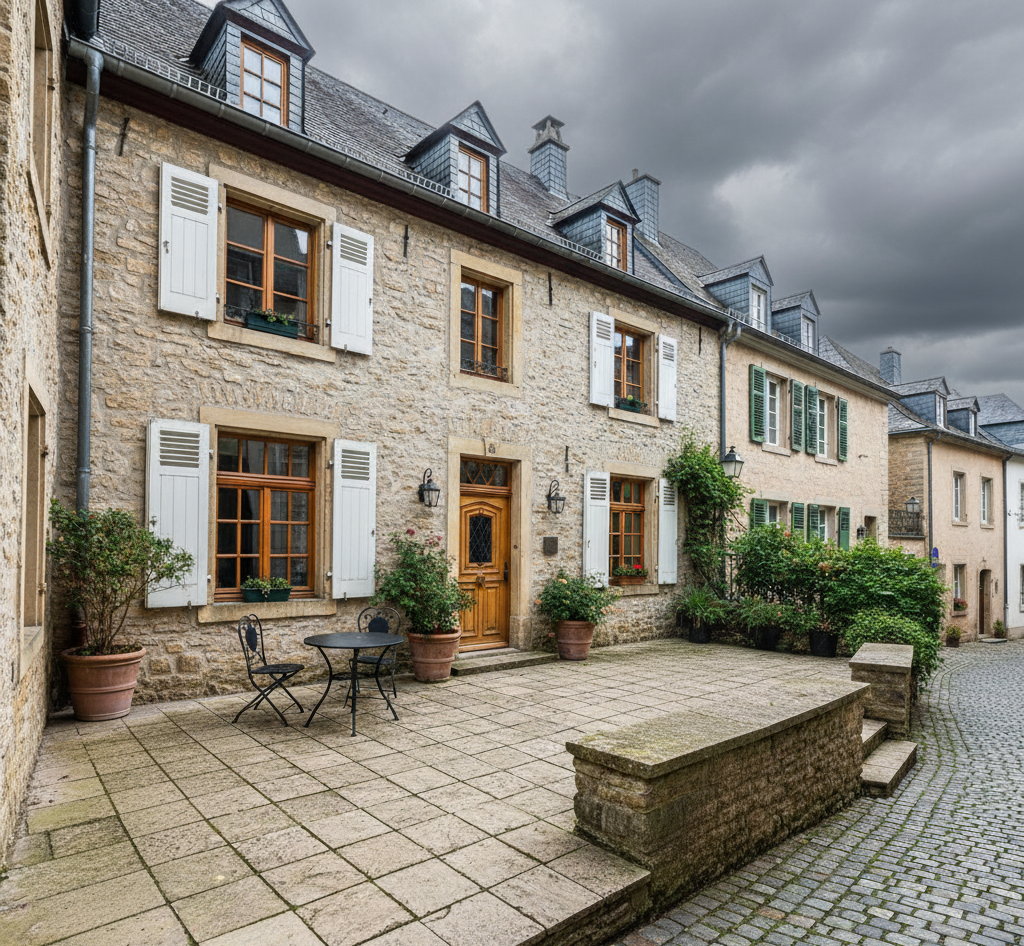 Cleaned stone house facade and patio.