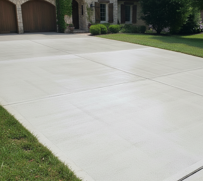 Extremely clean and bright concrete driveway.